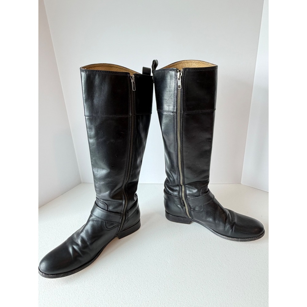 Frye Womens Harness Tall Leather Boots 7.5 Black Moto Preppy 76927 - Picture 8 of 15